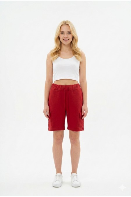 Bayan Kargo Cepli Pamuklu Bağcıklı ve Esnek Belli Rahat Günlük Yazlık Penye Şort Kapri