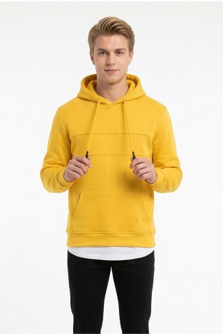 Erkek Üç İplik Şardonlu Kapşonlu Alttan Çıkmalı Günlük Sweatshirt