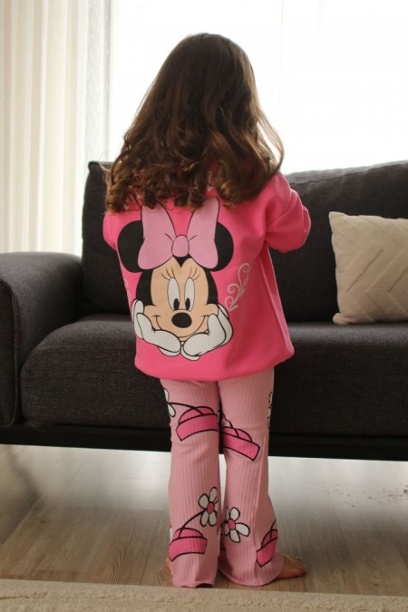 Üç İplik Şardonlu Baskılı Pembe Takım 