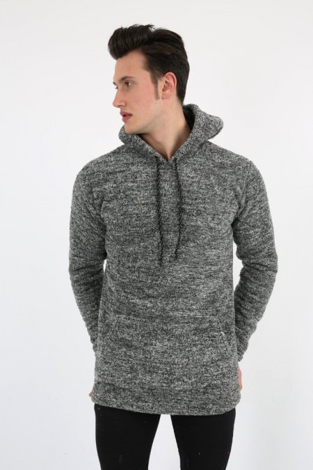 Kapşonlu Kanguru Cepli Erkek Günlük Pelüş Sweatshirt