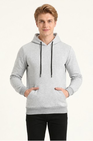Üç İplik Şardonlu Kapşonlu Düz Erkek Günlük Sweatshirt
