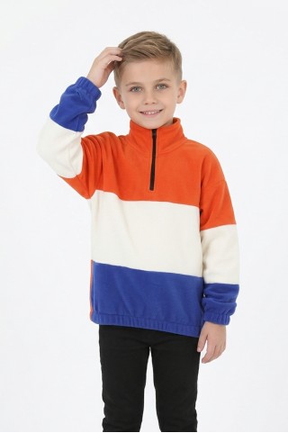 Erkek Çocuk Full Polar Kumaş Yarım Fermuarlı Garnili Günlük Sweatshirt
