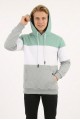 Erkek Üç İplik Şardonlu Kapüşonlu Parçalı Kanguru Cepli Günlük Sweatshirt