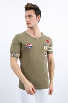 Armalı O Yaka Haki Tişört