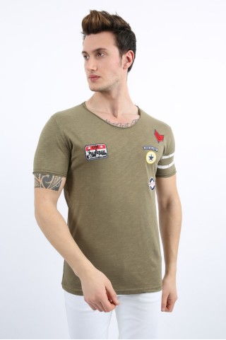 Armalı O Yaka Haki Tişört