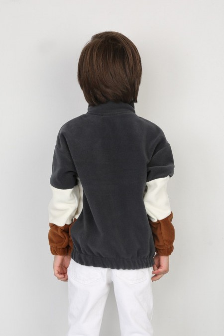 Full Polar Kumaş Yarım Fermuarlı Garnili Füme Sweat