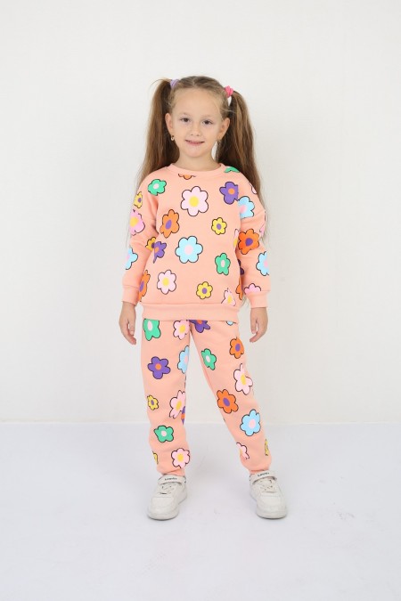 Üç İplik Şardonlu Yıldız Baskılı Kız Çocuk Günlük Takım