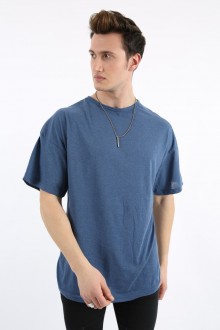 Sıfır Yaka Oversıze İndigo Tişört