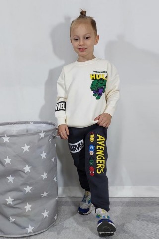 Üç İplik Şardonlu Arka Baskılı Krem Takım 