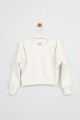 Üç İplik Şardonlu Pamuk Kumaş Beyaz Crop Sweat 