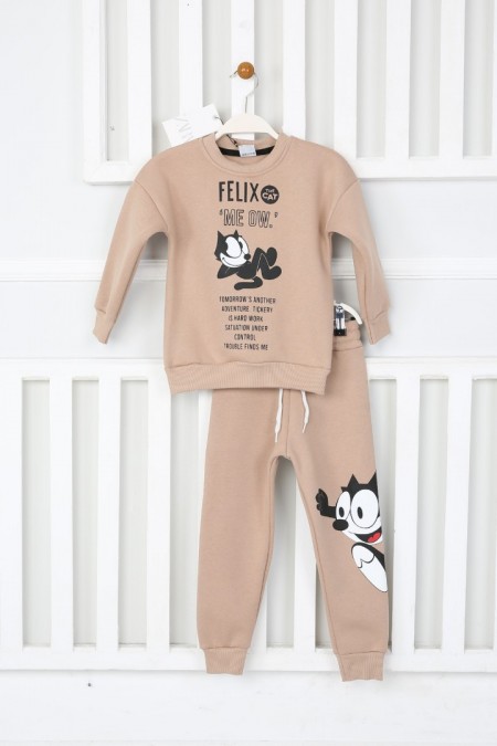 Üç İplik Şardonlu Arka Baskılı Vizon Takım 