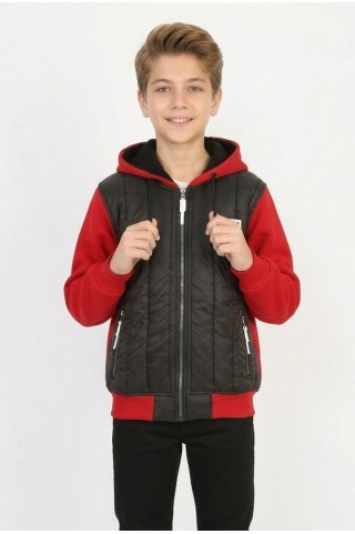 Garson Erkek Çocuk Üç İplik Armalı Kapüşonlu Fermuarlı İçi Termal Kolları Polar Günlük Sweatshirt