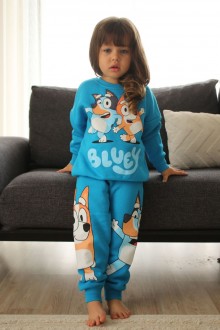 Üç İplik Şardonlu Arka Baskılı Mavi Takım 