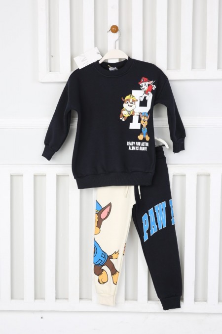 Üç İplik Şardonlu Arkası Baskılı Lacivert Takım 