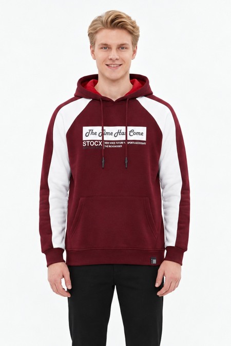 Erkek Üç İplik Kapşonlu Kanguru Cepli Günlük Sweatshirt