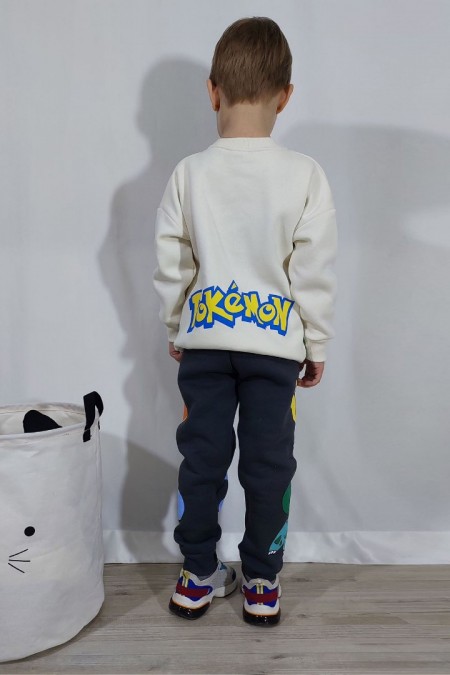 Üç İplik Şardonlu Baskılı Beyaz Takım 