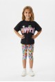 Baskılı Tişört Ve Taytlı Siyah Takım