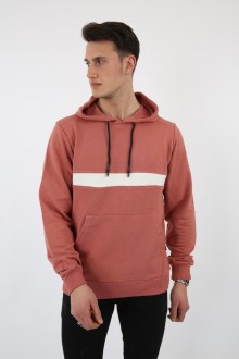 Üç İplik Kapşonlu Kalın Çizgili Kanguru Cepli Erkek Günlük Sweatshirt