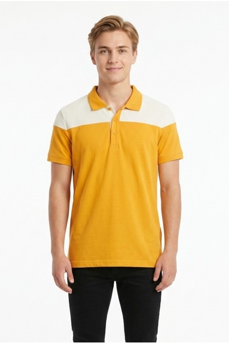 Erkek Omuz Panel Detaylı Polo Yaka Kısa Kollu Slim Fit Dokulu Örme Tişört