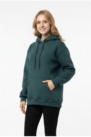 Kadın Kapşonlu Cepli Şardonlu Kalın Günlük Rahat Kesim Sweatshirt 