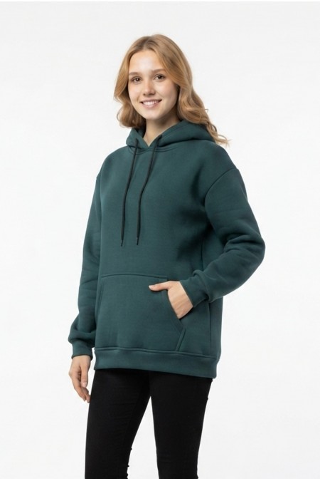 Kadın Kapşonlu Cepli Şardonlu Kalın Günlük Rahat Kesim Sweatshirt 