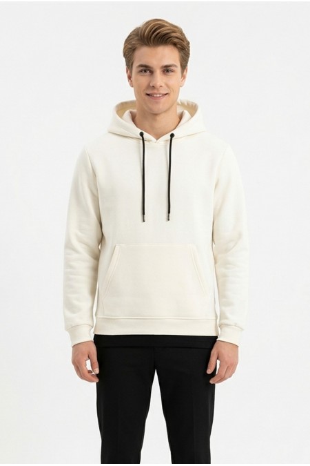 Erkek Üç İplik Şardonlu Kapşonlu Kanguru Cepli Alttan Çıkmalı Günlük Sweatshirt