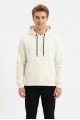Erkek Üç İplik Şardonlu Kapşonlu Kanguru Cepli Alttan Çıkmalı Günlük Sweatshirt