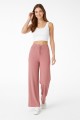 Kadın Pembe Yüksek Bel Fitilli Örme Bağcıklı Esnek Likralı Geniş Paça Pantolon