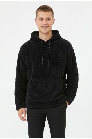 Erkek Kapüşonlu Kanguru Cepli Günlük Pelüş Sweatshirt