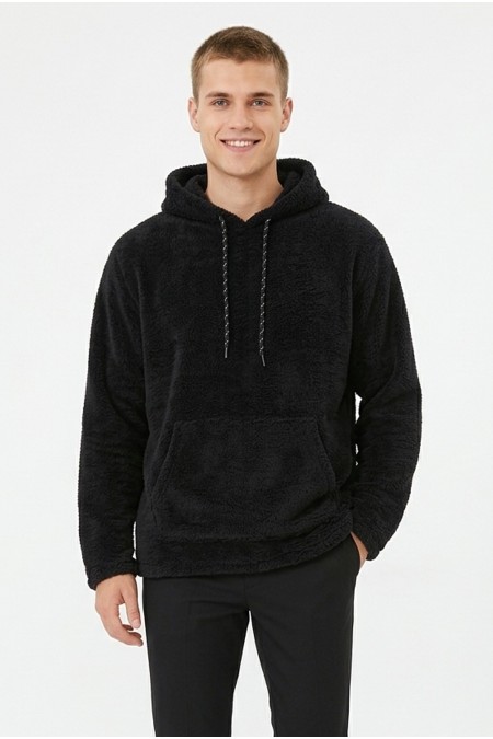 Erkek Kapüşonlu Kanguru Cepli Günlük Pelüş Sweatshirt