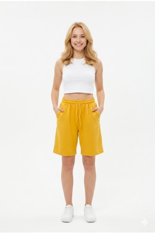 Bayan Yan Cepli Pamuklu Bağcıklı ve Esnek Belli Rahat Günlük Yazlık Penye Şort Kapri