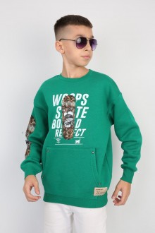 Üç İplik Şardonlu Baskılı Yeşil Sweat