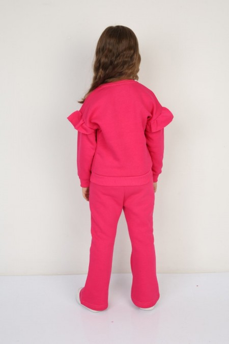 Üç İplik Şardonlu Pamuk Kumaş Baskılı Fuşya Takım