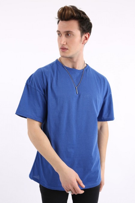 Erkek Oversize Kesim Bisiklet Yaka Pamuklu Kısa Kollu Günlük Tişört