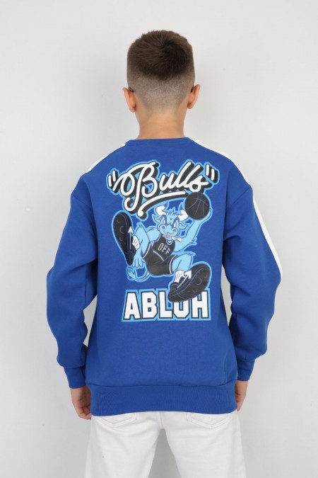 Üç İplik Şardonlu Arka Baskılı Saks Sweat