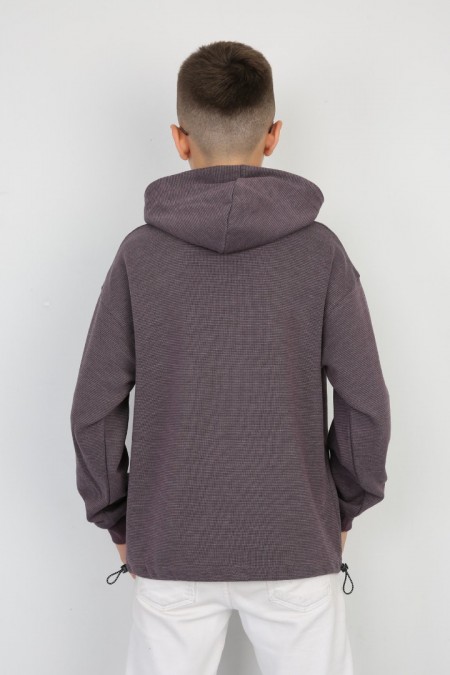 Yarım Fermuarlı Kapşonlu Baskılı Bordo Sweat