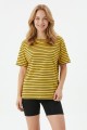 Kadın Yatay Çizgili Bisiklet Yaka Slim Fit Pamuklu Kısa Kollu Yazlık Tişört