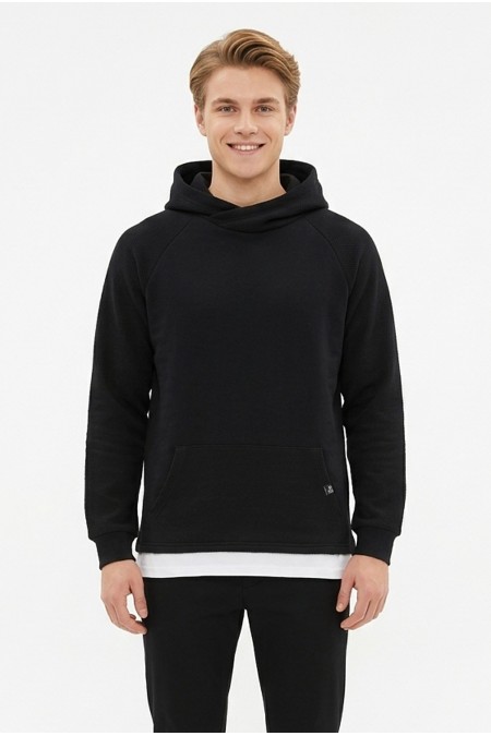 Erkek Üç İplik Şardonlu Kumaş Kapşonlu Kanguru Cepli Alttan Çıkmalı  Günlük Sweatshirt