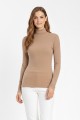 Kadın Kahve Balıkçı Yaka Uzun Kollu Fitilli Slim Fit Şık Günlük Triko Body