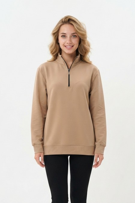 Kadın Yarım Fermuarlı Günlük Rahat Kesim Sweatshirt