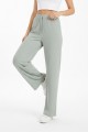 Kadın Mint Yüksek Bel Fitilli Örme Bağcıklı Esnek Likralı Geniş Paça Pantolon