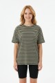 Kadın Yatay Çizgili Bisiklet Yaka Slim Fit Pamuklu Kısa Kollu Yazlık Tişört