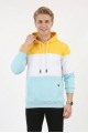 Erkek Üç İplik Şardonlu Kapüşonlu Parçalı Kanguru Cepli Günlük Sweatshirt
