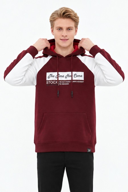 Erkek Üç İplik Kapşonlu Kanguru Cepli Günlük Sweatshirt