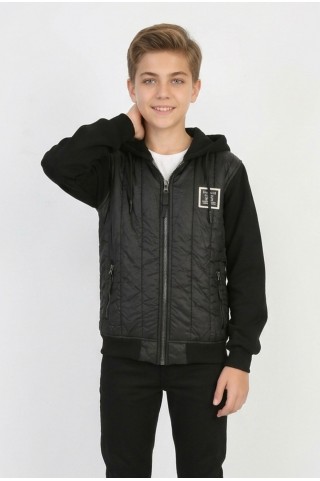Garson Erkek Çocuk Üç İplik Armalı Kapüşonlu Fermuarlı İçi Termal Kolları Polar Günlük Sweatshirt