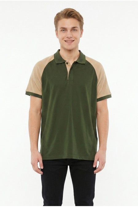 Erkek Reglan Kollu Polo Yaka Kısa Kollu Slim Fit Pamuklu Örme Tişört