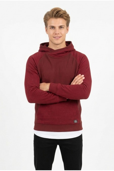 Erkek Üç İplik Şardonlu Kumaş Kapşonlu Kanguru Cepli Alttan Çıkmalı  Günlük Sweatshirt