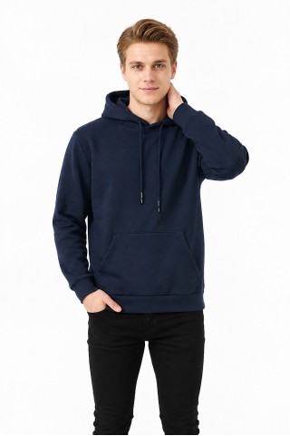 Üç İplik Şardonlu Kapşonlu Düz Erkek Günlük Sweatshirt