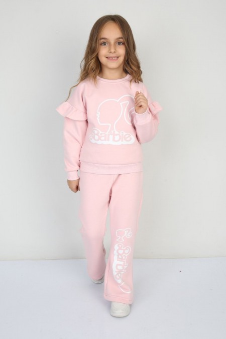 Üç İplik Şardonlu Pamuk Kumaş Baskılı Pembe Takım