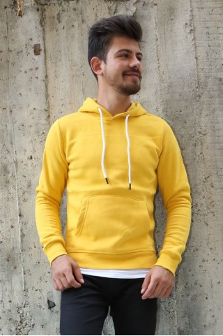 Altdan Çıkmalı Üç İplik Şardonlu Sarı Sweat